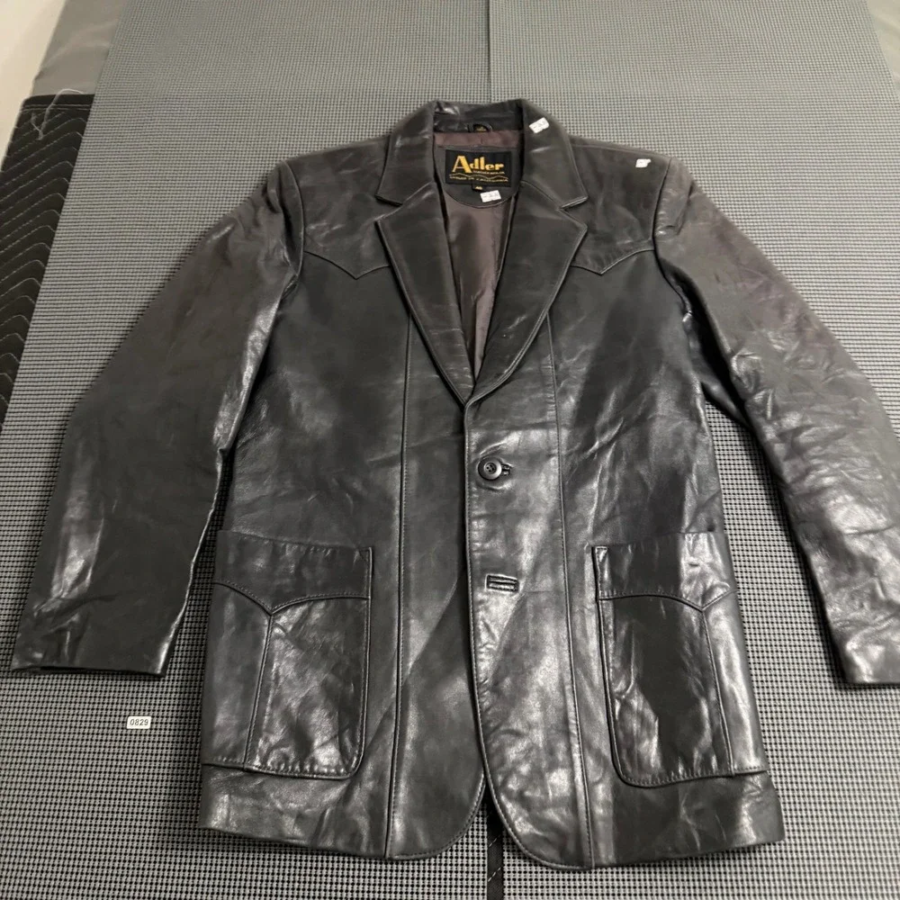 Adler Leatherwear Vintage Black Leather Western Blazer Jacket Mens 40 Yoke